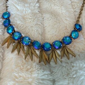 J. Crew Vivid Blue Faceted Stone with Triple Spikes Necklace